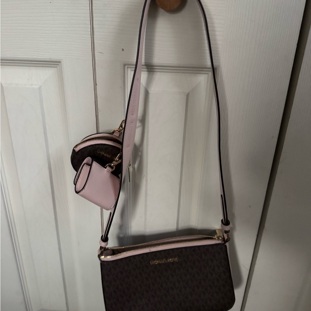 Michael Kors Pink and Brown Crossbody Bag Set